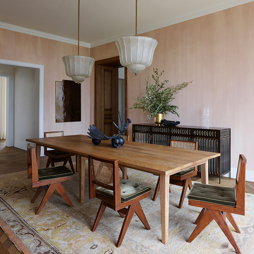 Details of a dining room space designed by Kara Mann